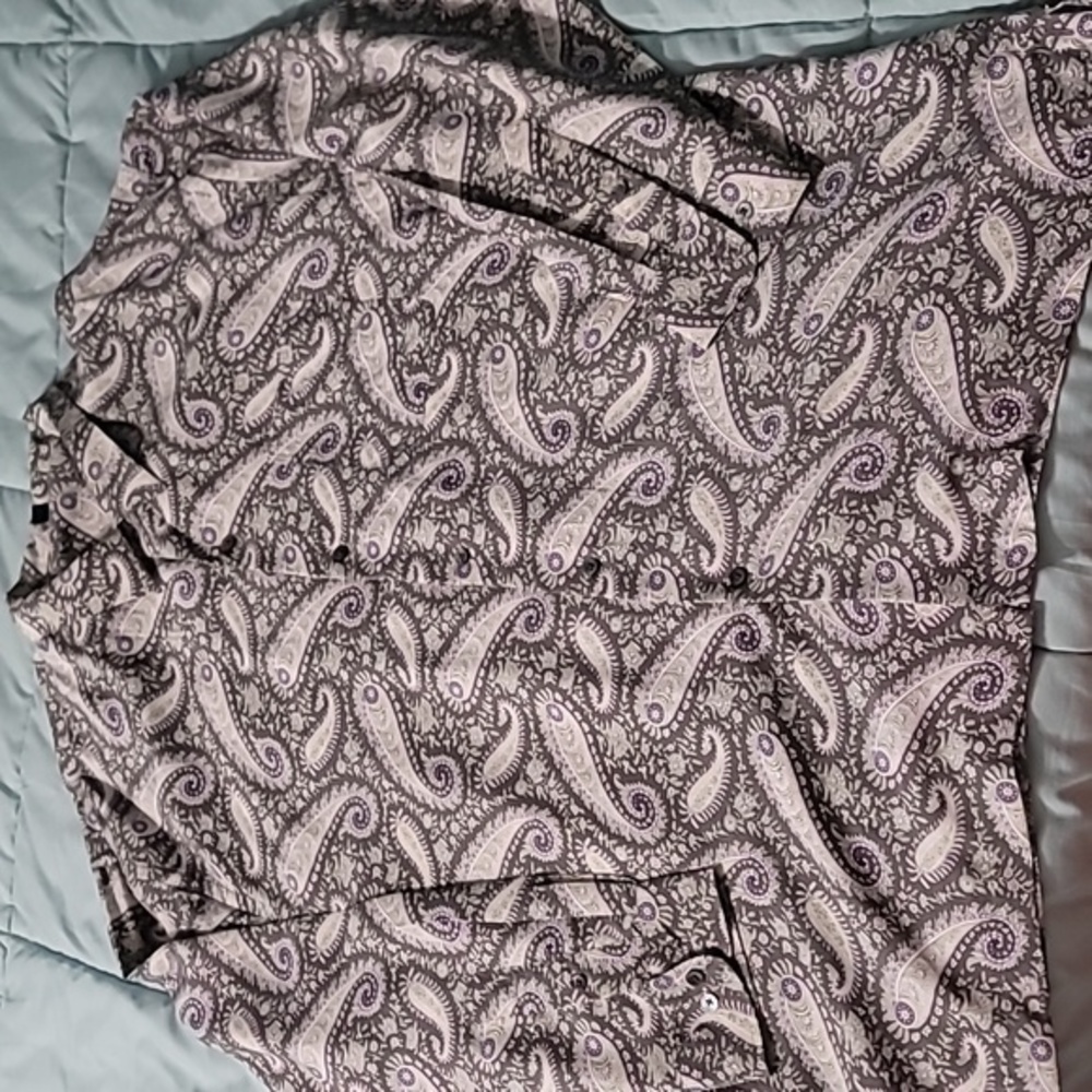 Paul Fredrick 100% Silk Grey/White/Purple Paisley Print LS BD Men's XXL - Picture 3 of 10
